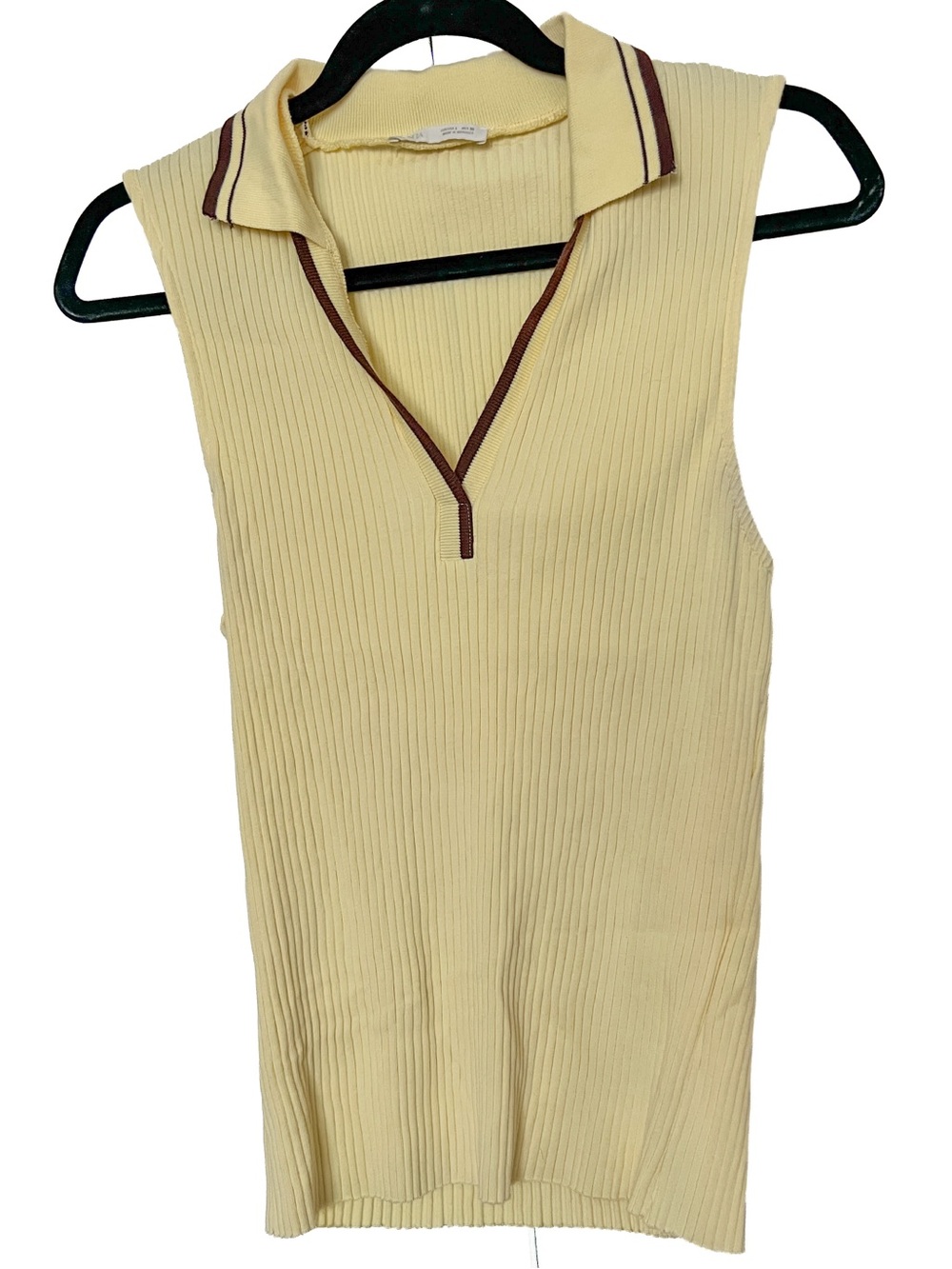 Zara Yellow Knit Polo with Brown Trim